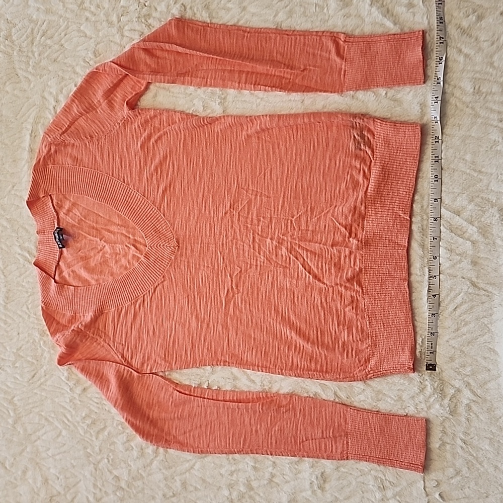 Express V Neck Lightweight Fitted Sweater Coral Peach